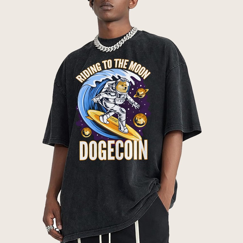Riding To The Moon Dogecoin DOGE Vintage Distressed T-shirt