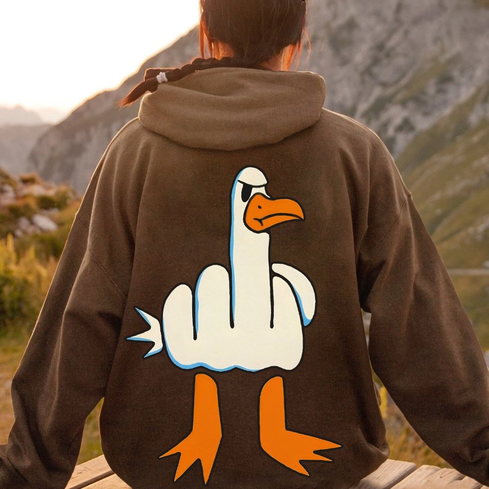Rude Seagull Design Funny Printed Back Cotton Hoodie