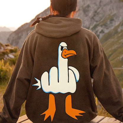 Rude Seagull Design Funny Printed Back Cotton Hoodie