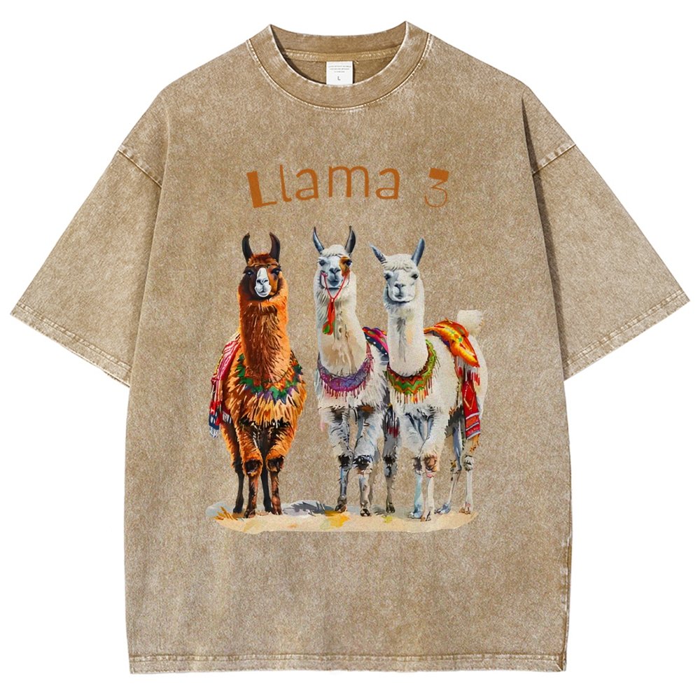 3 Llama Vintage Distressed T-shirt