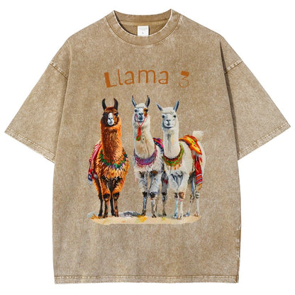 3 Llama Vintage Distressed T-shirt
