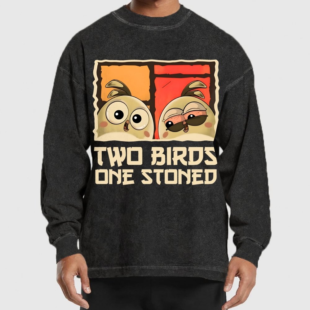 Two Birds One Stoned Washed Long Sleeve Tee