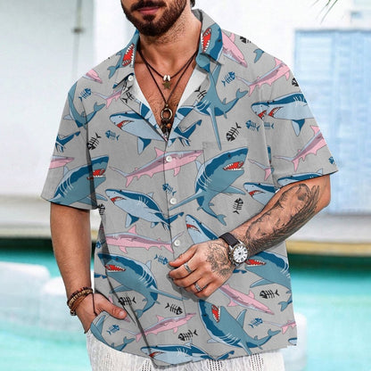Shark Art Printed Geek Hawaiian Shirt