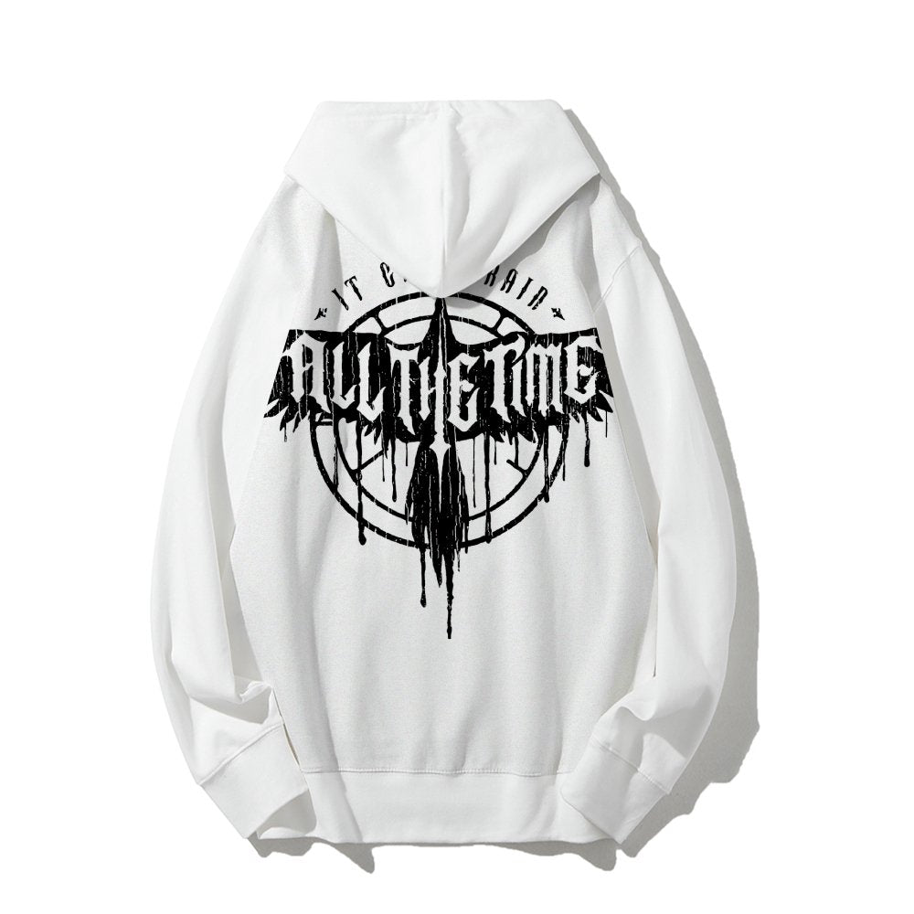 It Can't Rain All The Time Nerd Printed Back Cotton Hoodie