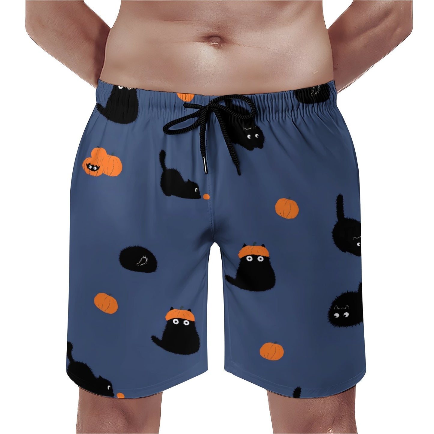 Halloween Pumpkin Black Cat Geek Shorts