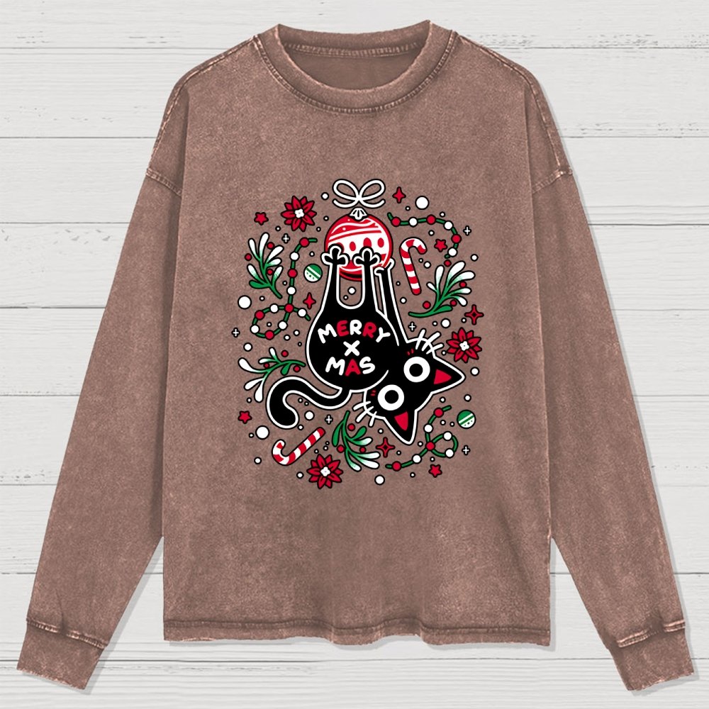 Christmas Cat Butt Washed Long Sleeve Tee
