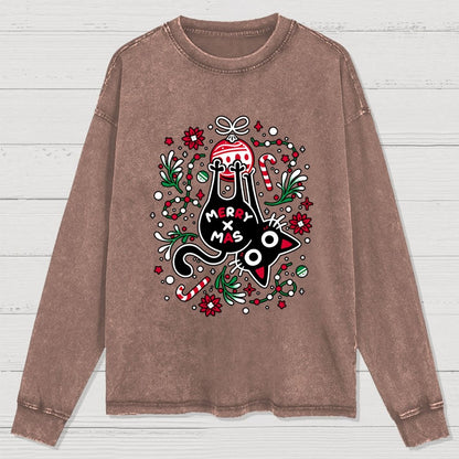 Christmas Cat Butt Washed Long Sleeve Tee