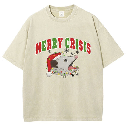 Merry Crisis Opossum Funny Christmas Vintage Distressed T-shirt
