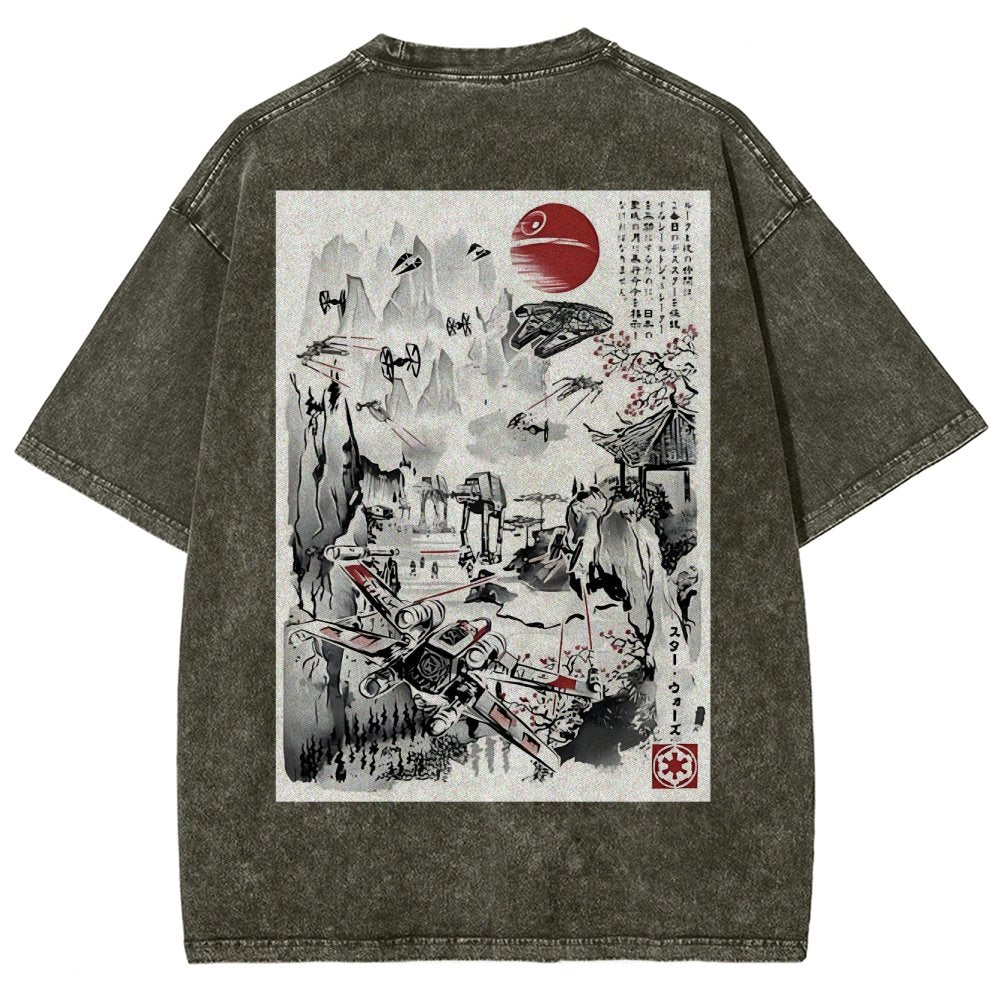 Last Battle of the Cosmic Conflict Back Print Washed T-Shirt