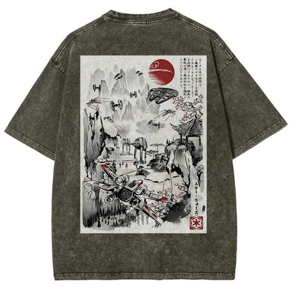 Last Battle of the Cosmic Conflict Back Print Washed T-Shirt