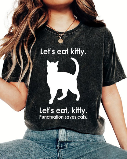 Let's Eat Kitty! Punctuation Saves Lives. Vintage Distressed T-shirt