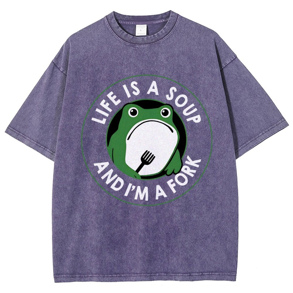 Life Is Soup and I'm a Fork Frog Vintage Distressed T-shirt