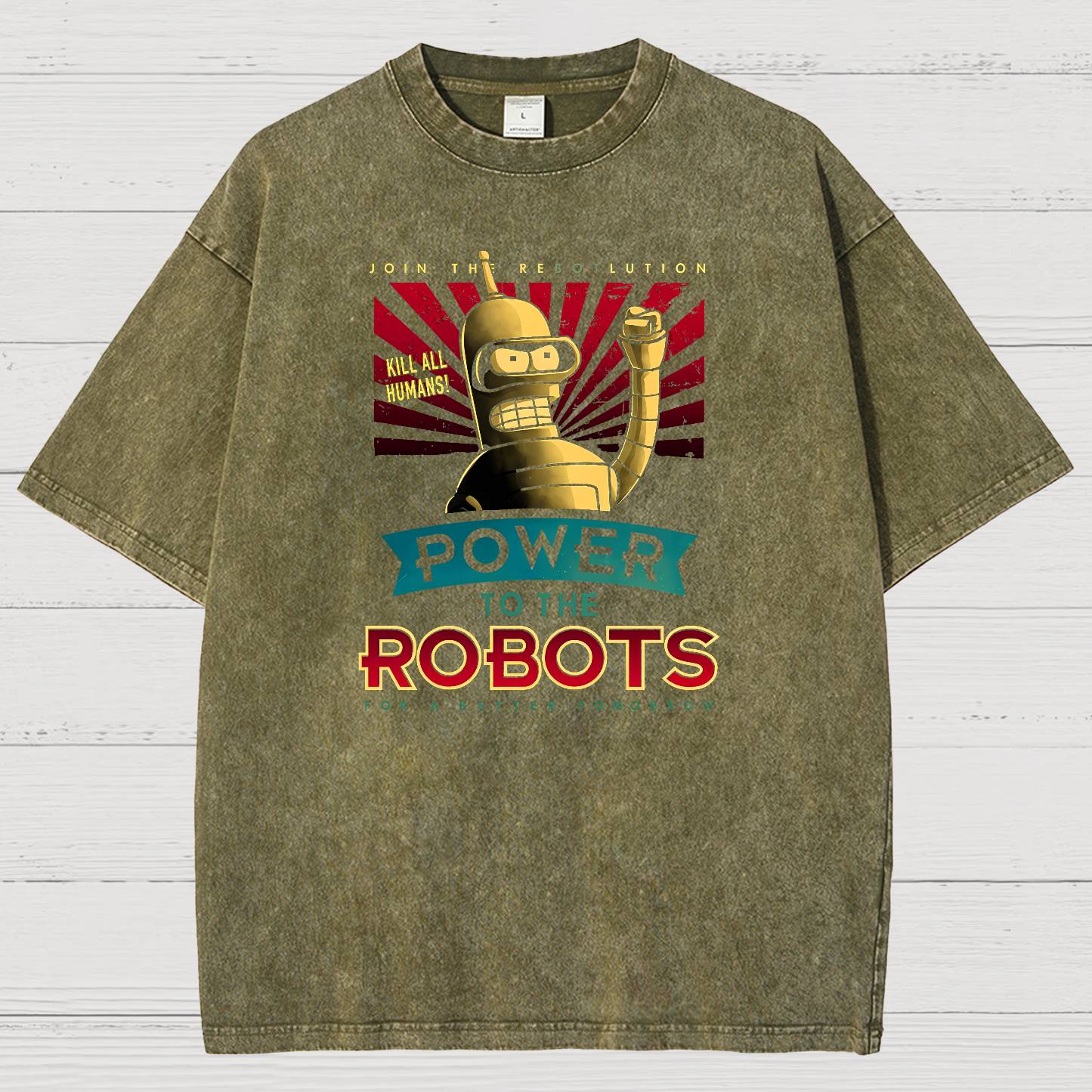 Power To The Robots Vintage Distressed T-shirt