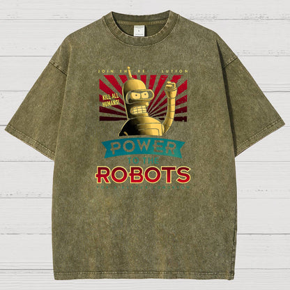 Power To The Robots Vintage Distressed T-shirt