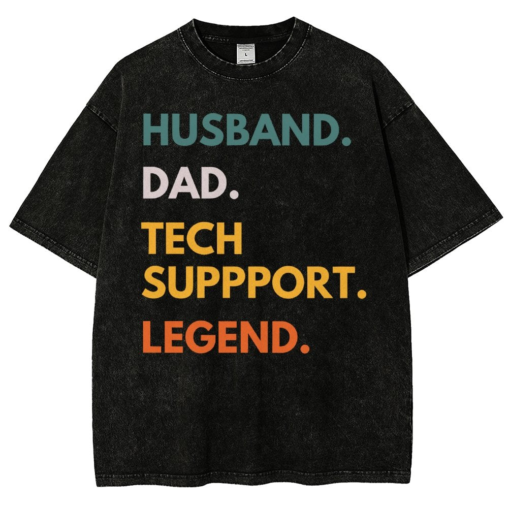 Husband Dad Tech Support Legend Funny It Father Essential Vintage Distressed T-shirt