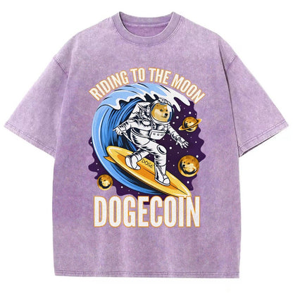 Riding To The Moon Dogecoin DOGE Vintage Distressed T-shirt