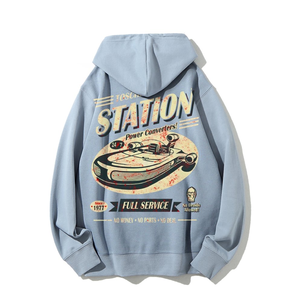 Classic Printed Back Cotton Hoodie with a Fictitious Location Design