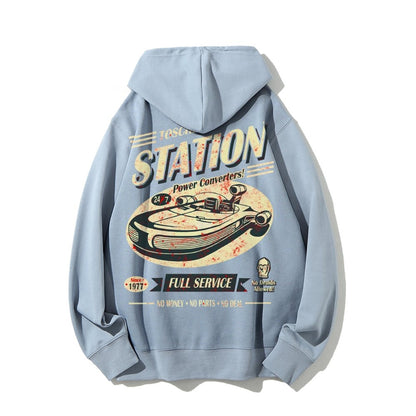 Classic Printed Back Cotton Hoodie with a Fictitious Location Design