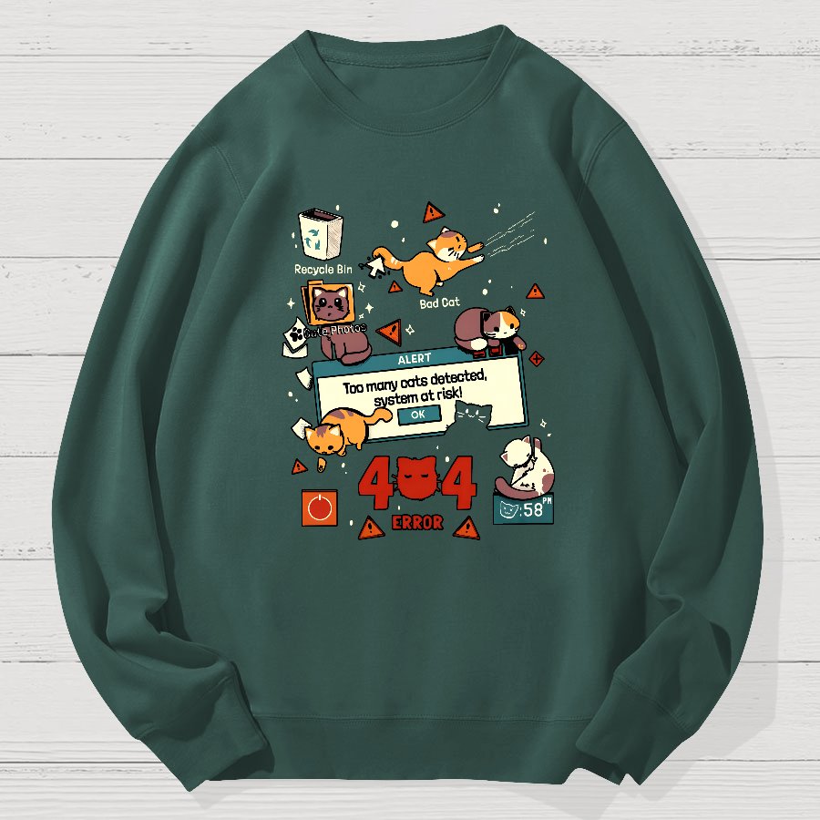 Too Many Cats 404 Alert Geek Cotton Sweatshirt