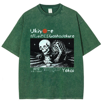 Gashadokuro Skeleton Yokai Ukiyo-e Vintage Distressed T-shirt