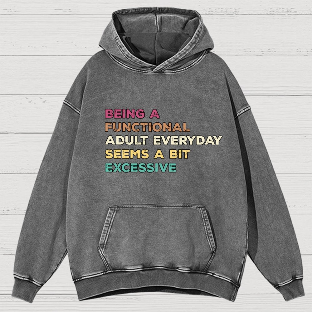 Being A Functional Adult Everyday Seems A Bit Excessive Adult Humor Vintage Distressed Hoodie