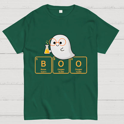Ghost Scientist With Periodic Table of Elements that Spell BOO, Halloween Geek T-Shirt
