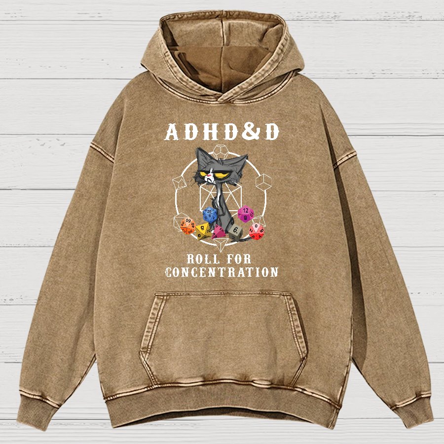 Adhd&Dnd-Cat Vintage Distressed Hoodie