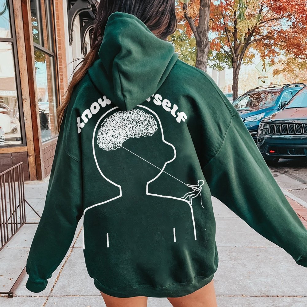 Vintage Mental Health Matters Graphic Print Printed Back Cotton Hoodie