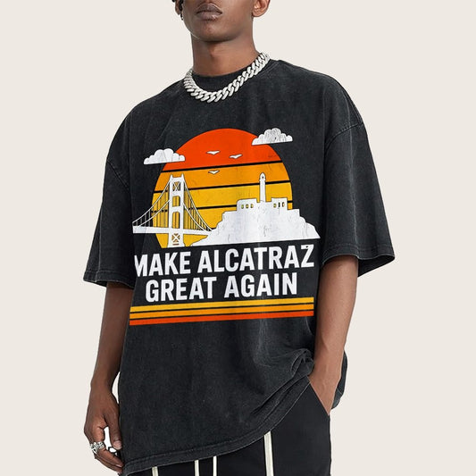 Make Alcatraz Great Again Satire Vintage Distressed T-shirt