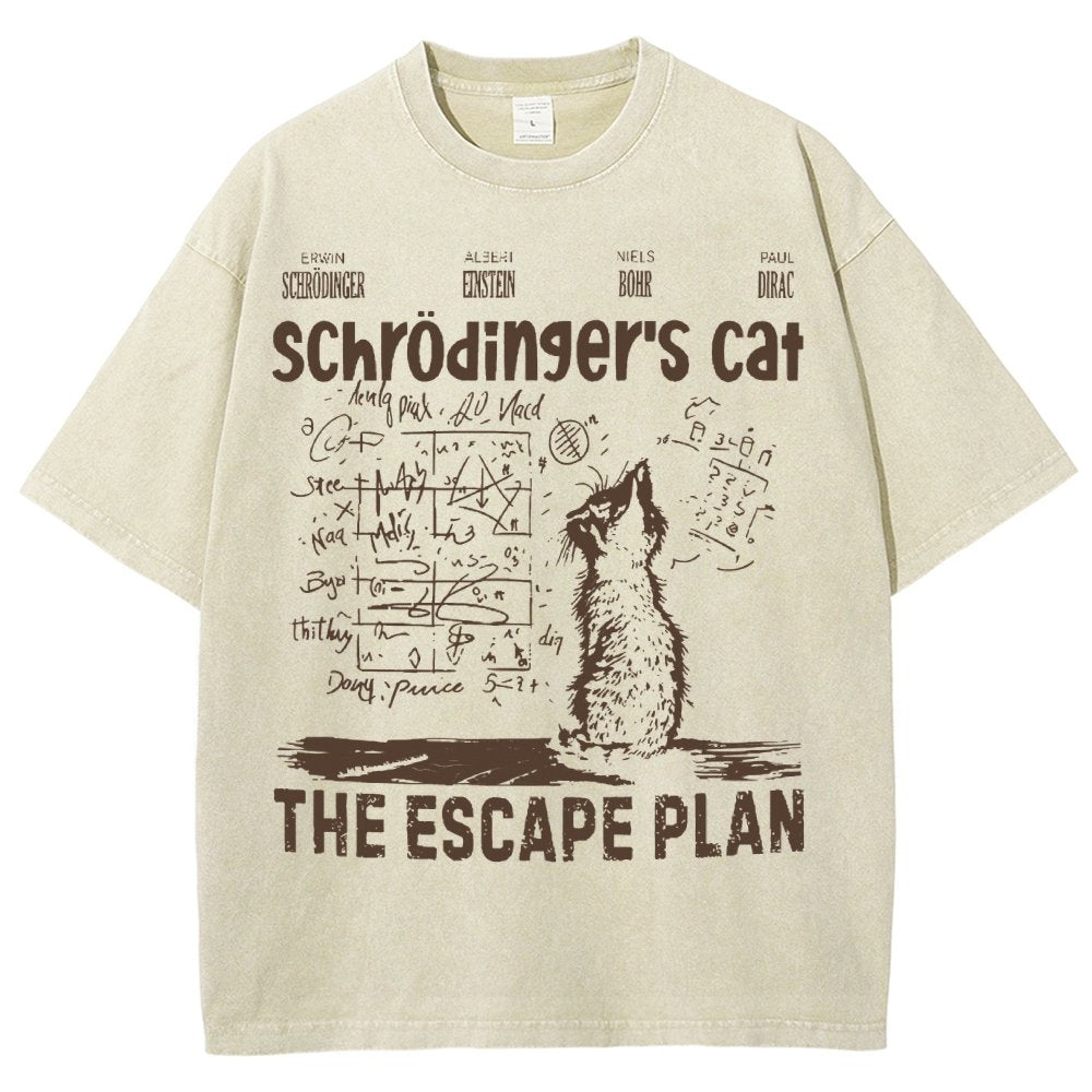 Schrodinger's Cat Escape Plan Interesting Physics Science Vintage Distressed T-shirt
