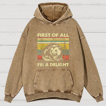 First Of All I'm A Delight Sarcastic Vintage Distressed Hoodie