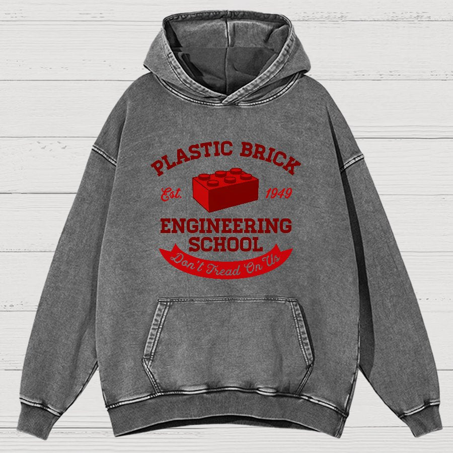 Plastic Brick Engineering School Vintage Distressed Hoodie