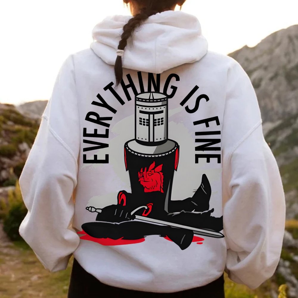 Everything Is Fine Printed Back Cotton Hoodie
