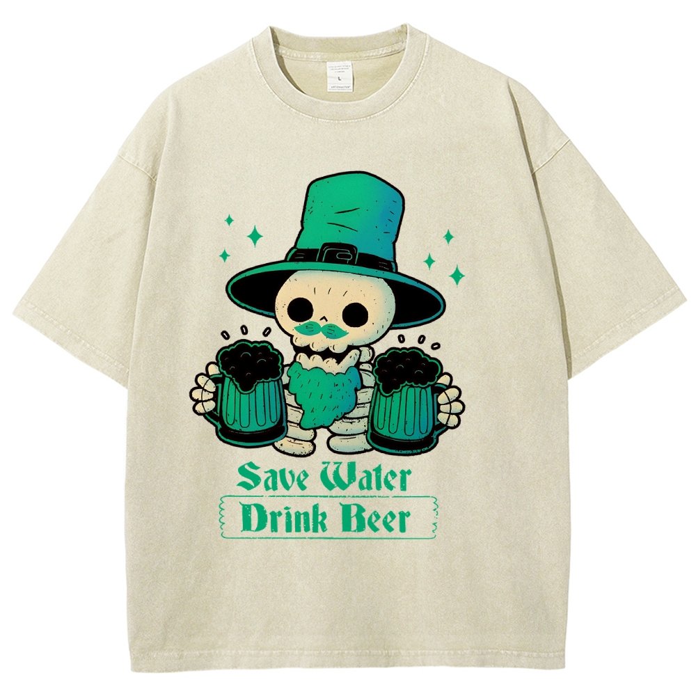 Skeleton St Patrick drinks Beer Vintage Distressed T-shirt