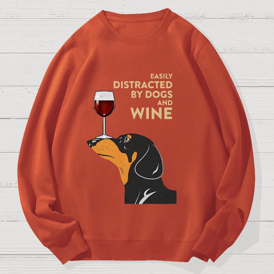 Easily Distracted By Dogs And Wine Geek Cotton Sweatshirt