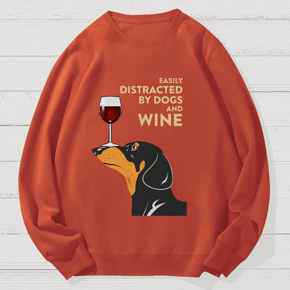 Easily Distracted By Dogs And Wine Geek Cotton Sweatshirt