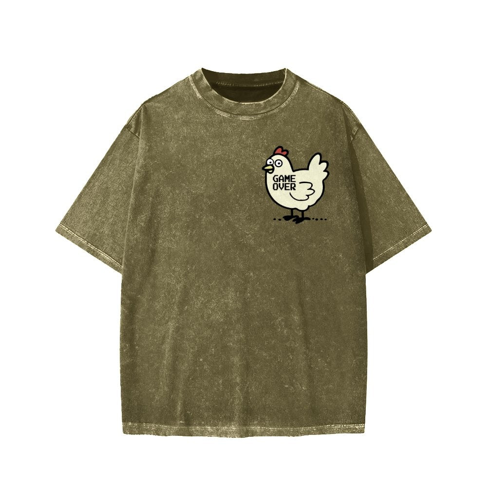 Chicken Game Don't Look At The Chicken Front And Back Printing Washed T-shirt