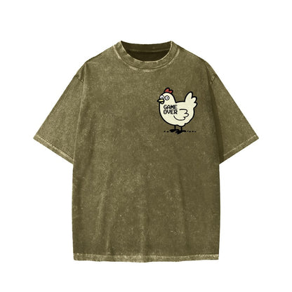 Chicken Game Don't Look At The Chicken Front And Back Printing Washed T-shirt