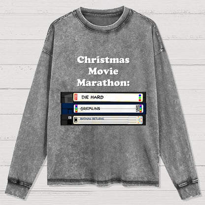 Christmas Movie Marathon Washed Long Sleeve Tee
