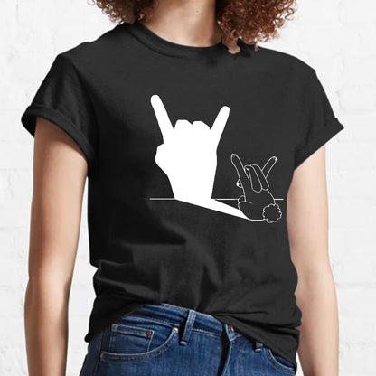 Rabbit Rock and Roll Hand Shadow Meme Style Unisex Gamer Movie Music T-Shirt