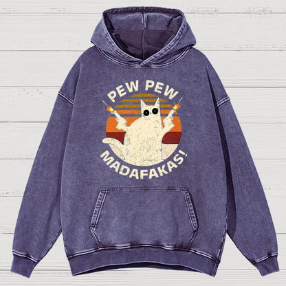 Pew Pew Madafakas Cat Nerdy Vintage Distressed Hoodie