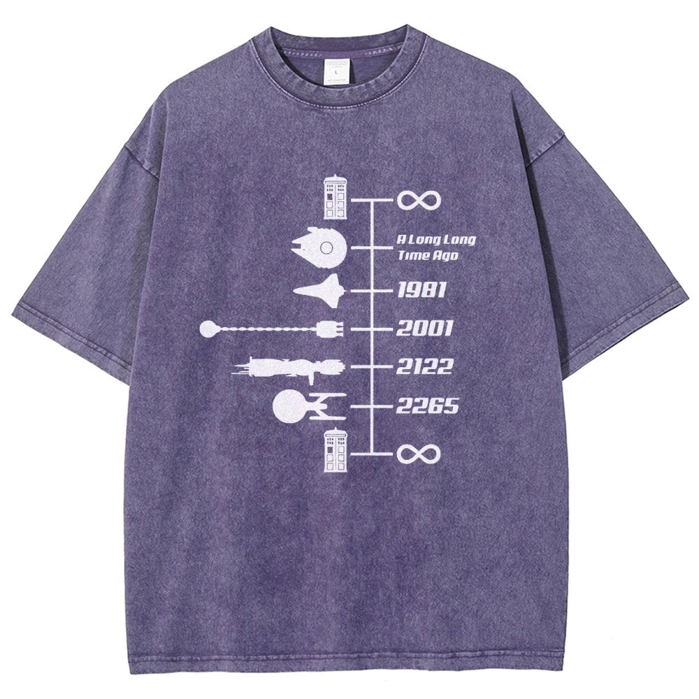 Sci-Fi Timeline Graphic  Classic Movie Spaceships  Nostalgic Space Travel Vintage Distressed T-shirt
