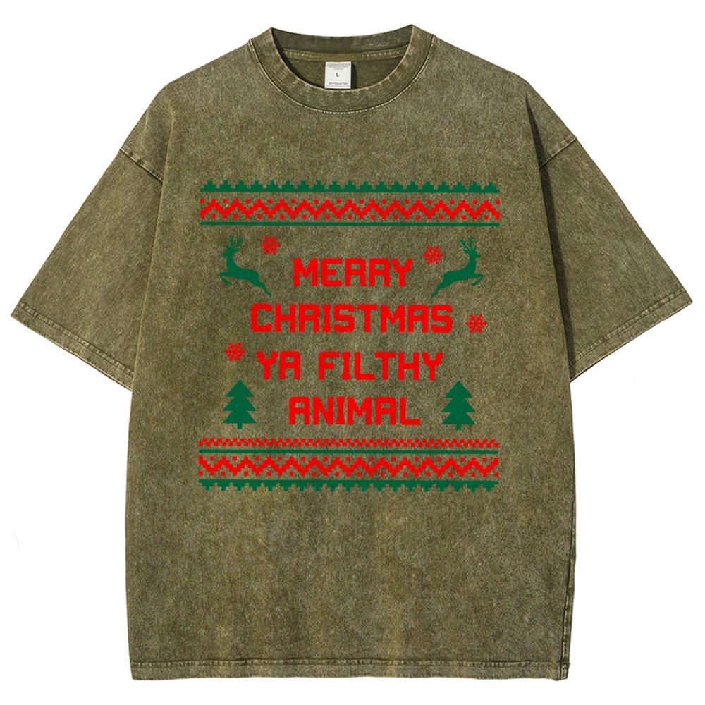 Merry Christmas Ya Filthy Animal funny Vintage Distressed T-shirt