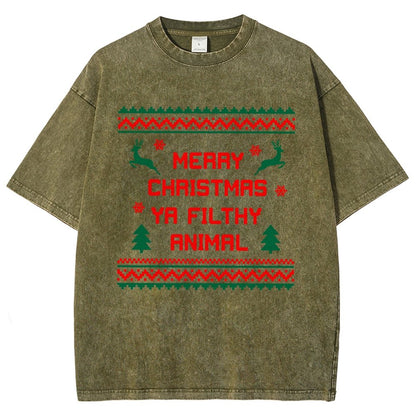 Merry Christmas Ya Filthy Animal funny Vintage Distressed T-shirt