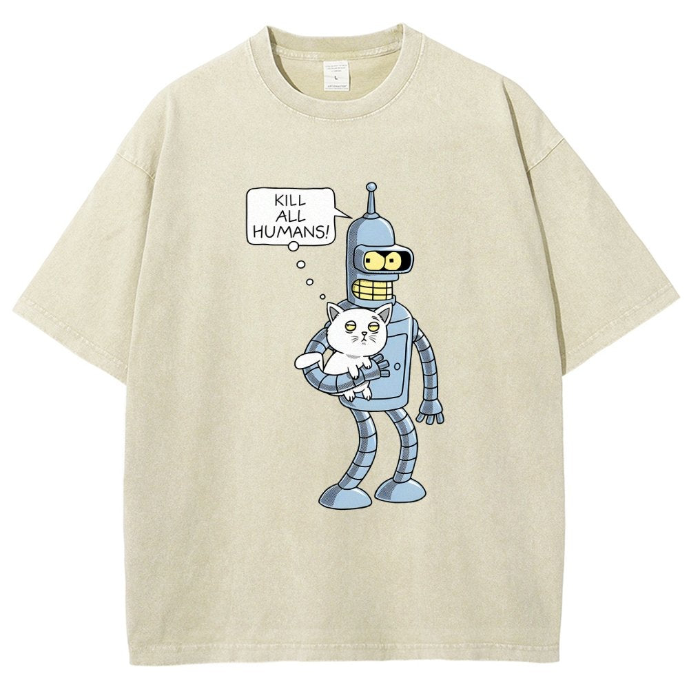 Kill All Humans! Catender Vintage Distressed T-shirt