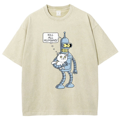 Kill All Humans! Catender Vintage Distressed T-shirt