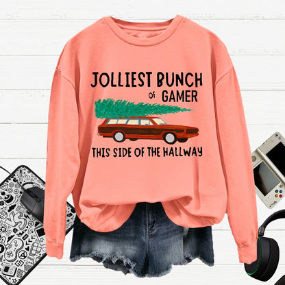Jolliest Bunch Of Gamer Christmas Cotton Pullover Sweatshirt