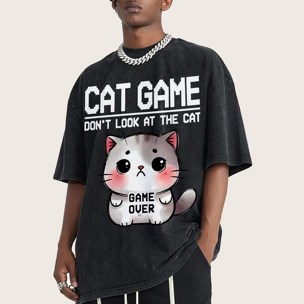 Funny Cat Game-Game Over Vintage Distressed T-shirt