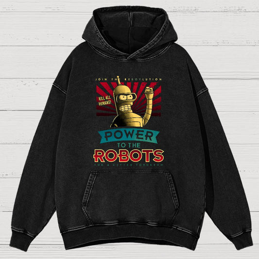 Power To The Robots Vintage Distressed Hoodie