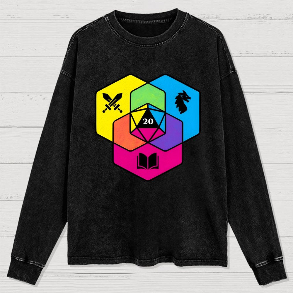 RPG CMYK Dice Venn Diagram Washed Long Sleeve Tee